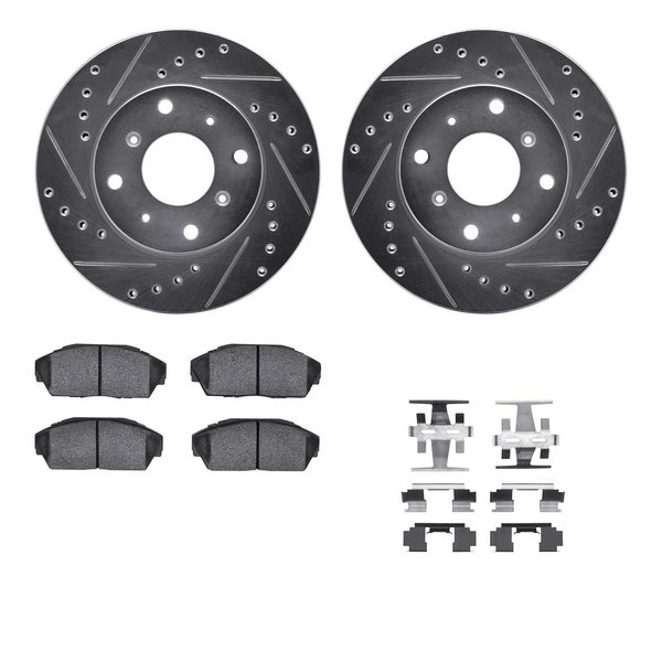 Dynamic Friction Co 7512-58001, Rotors-Drilled and Slotted-Silver w/ 5000 Advanced Brake Pads incl. Hardware, Zinc Coat 7512-58001